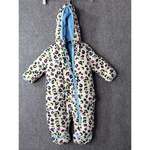 Spyder Snowsuit Infant 9/12M White Multicolor Leopard Hooded One Piece‎ Bunting